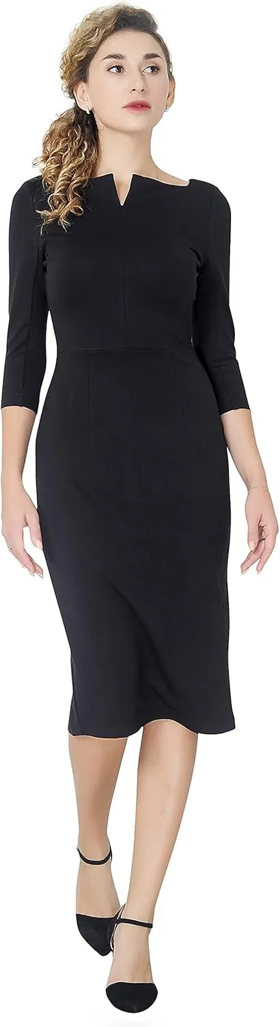 Marycrafts Women's Work Office Business Square Neck Sheath Midi Dress
