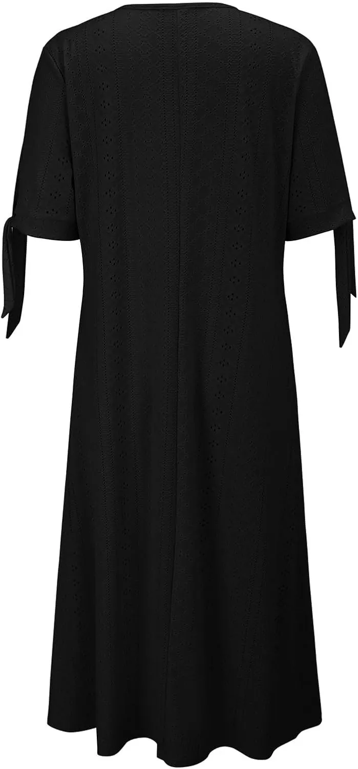 Maxi Dresses for Seniors 2025 Trendy Short Sleeve Boho Eyelet Tshirt Dress Casual Summer Beach Vacation Sundress
