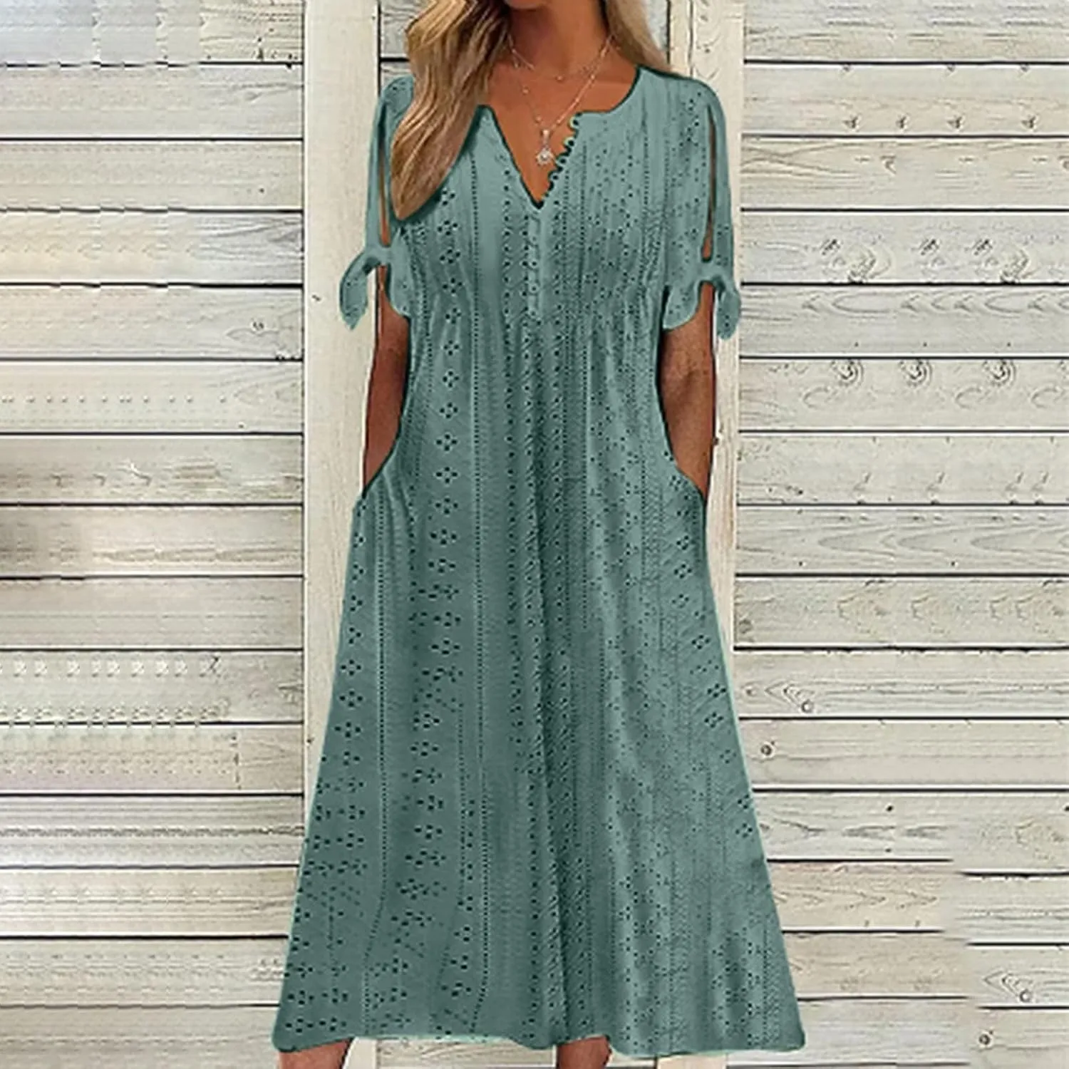 Maxi Dresses for Seniors 2025 Trendy Short Sleeve Boho Eyelet Tshirt Dress Casual Summer Beach Vacation Sundress