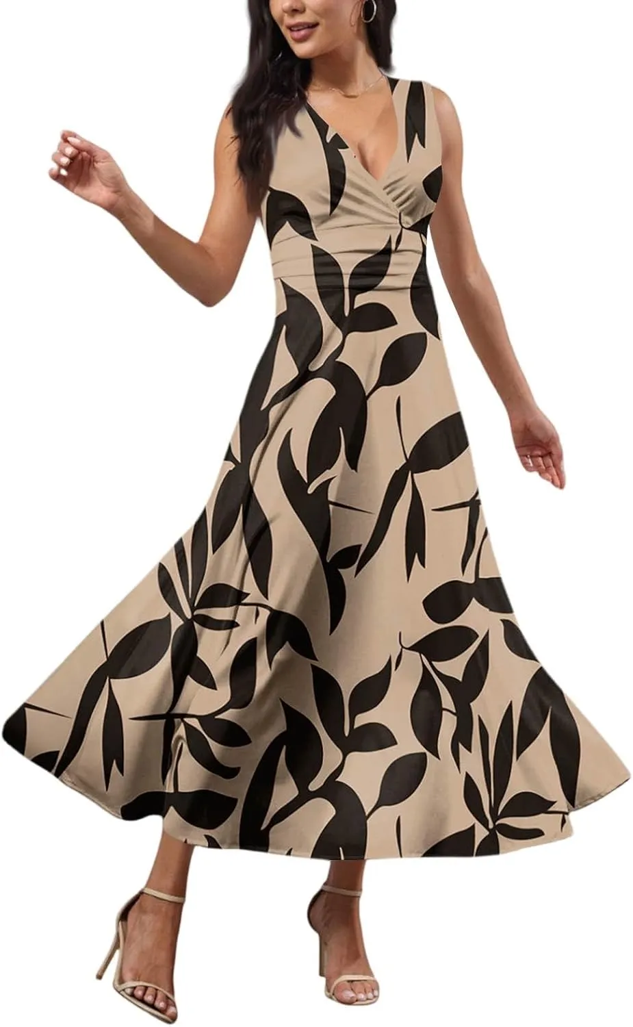 Maxi Dresses for Women 2025 Casual Trendy Summer A Line Flowy Dress Floral V Neck Sleeveless Formal Sundresses