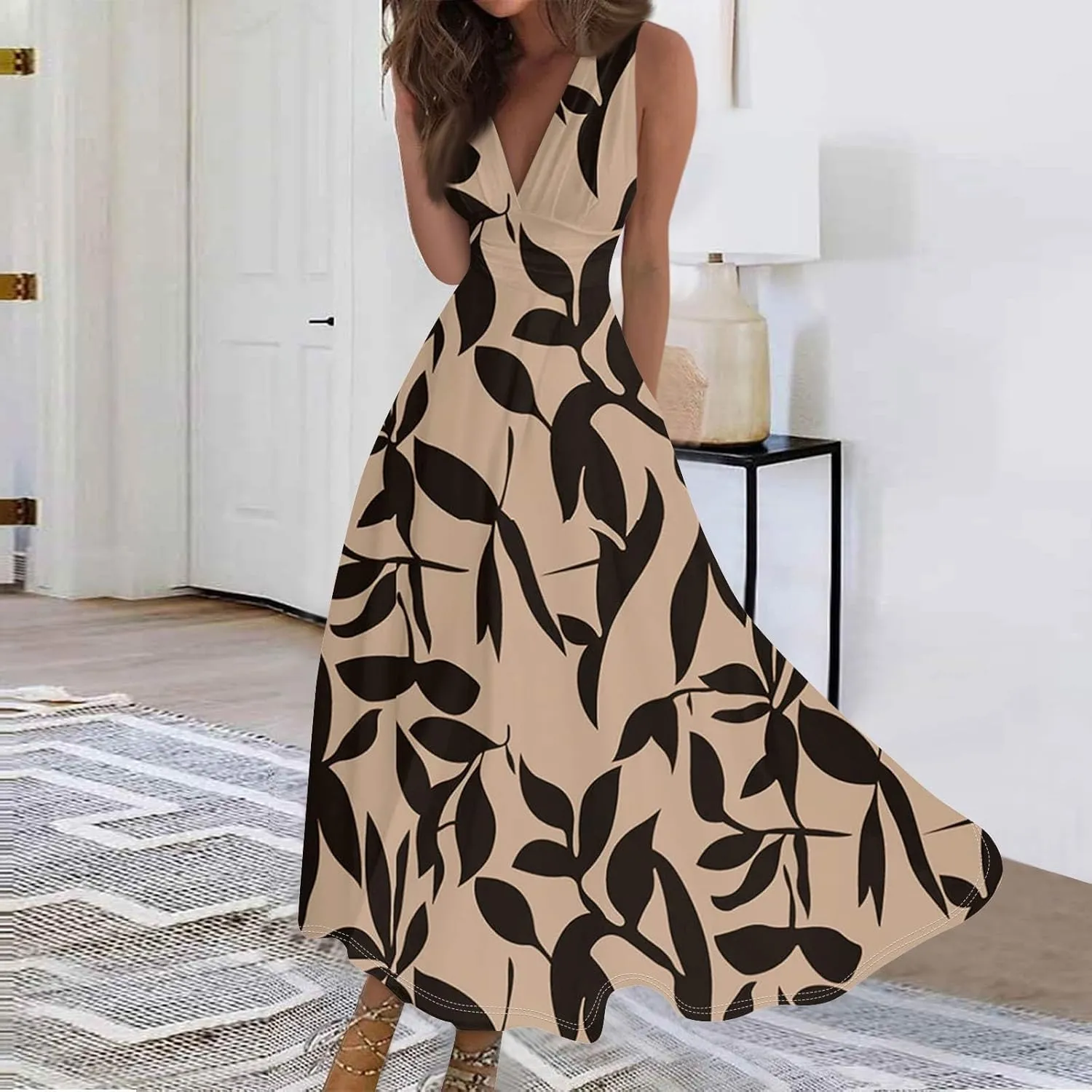 Maxi Dresses for Women 2025 Casual Trendy Summer A Line Flowy Dress Floral V Neck Sleeveless Formal Sundresses