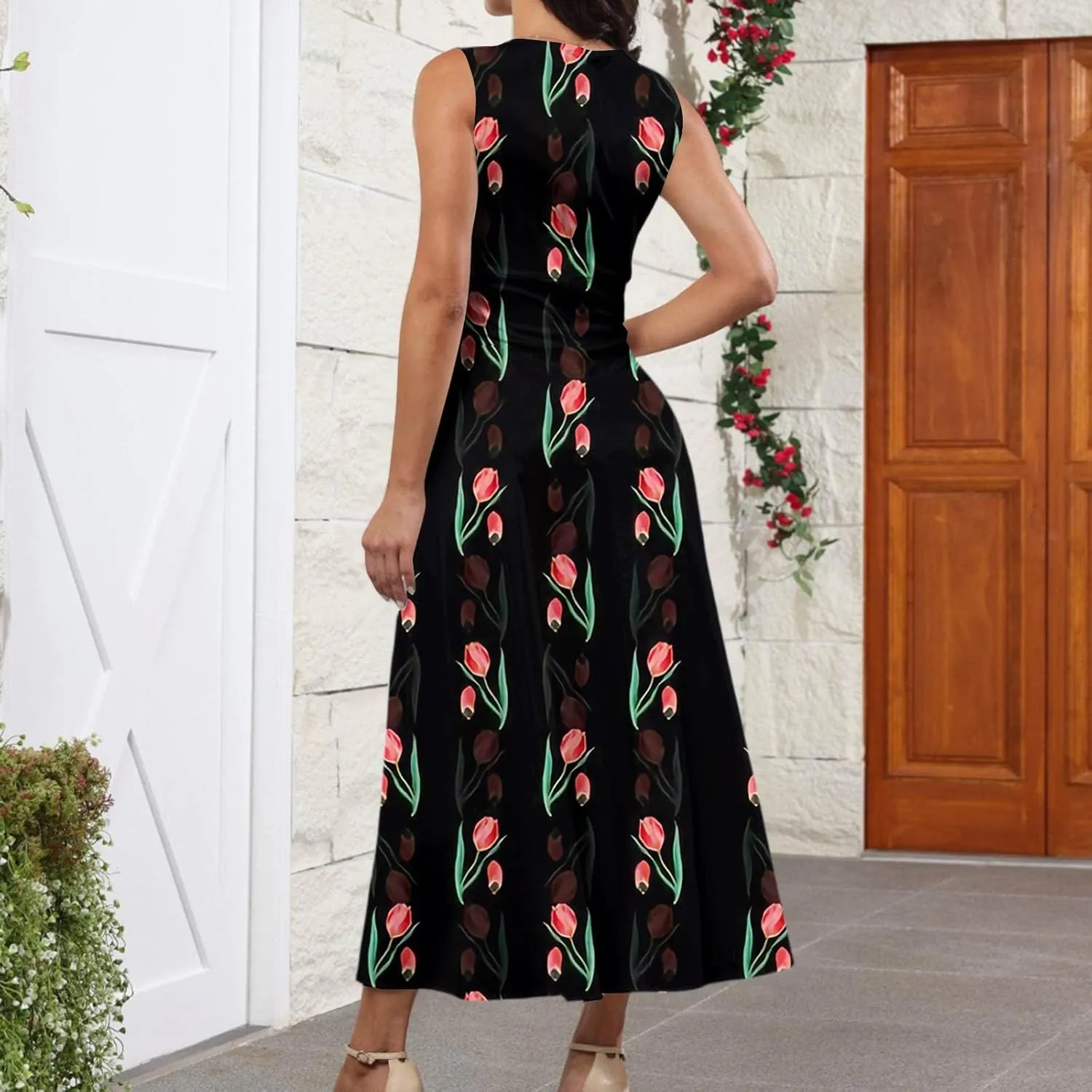 Maxi Dresses for Women 2025 Casual Trendy Summer A Line Flowy Dress Floral V Neck Sleeveless Formal Sundresses