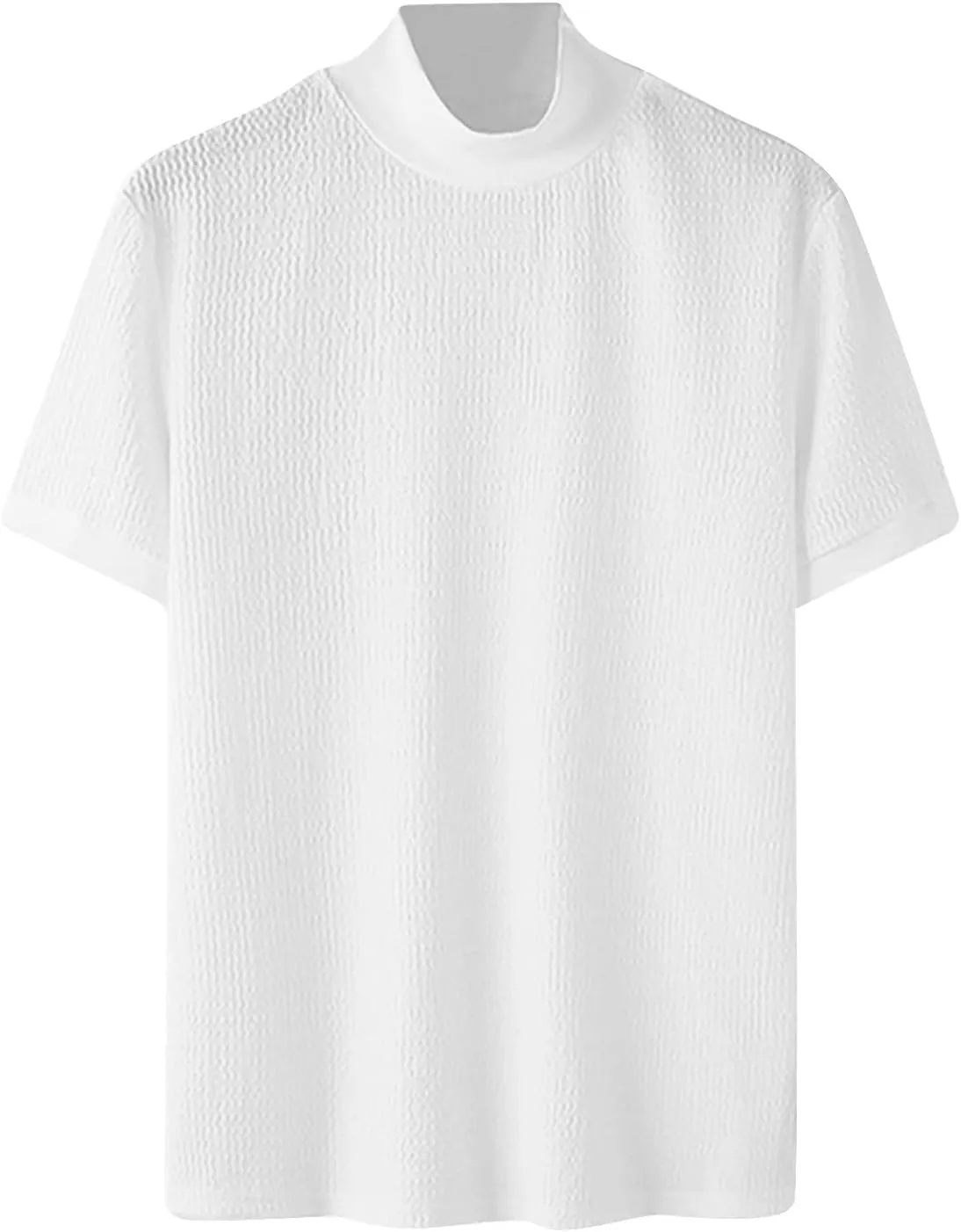 Men Mock Turtleneck Tshirt Ribbed High Collar Short Sleeve Pullover Tops Spring Summer Basic Fitted Muscle Undershirt