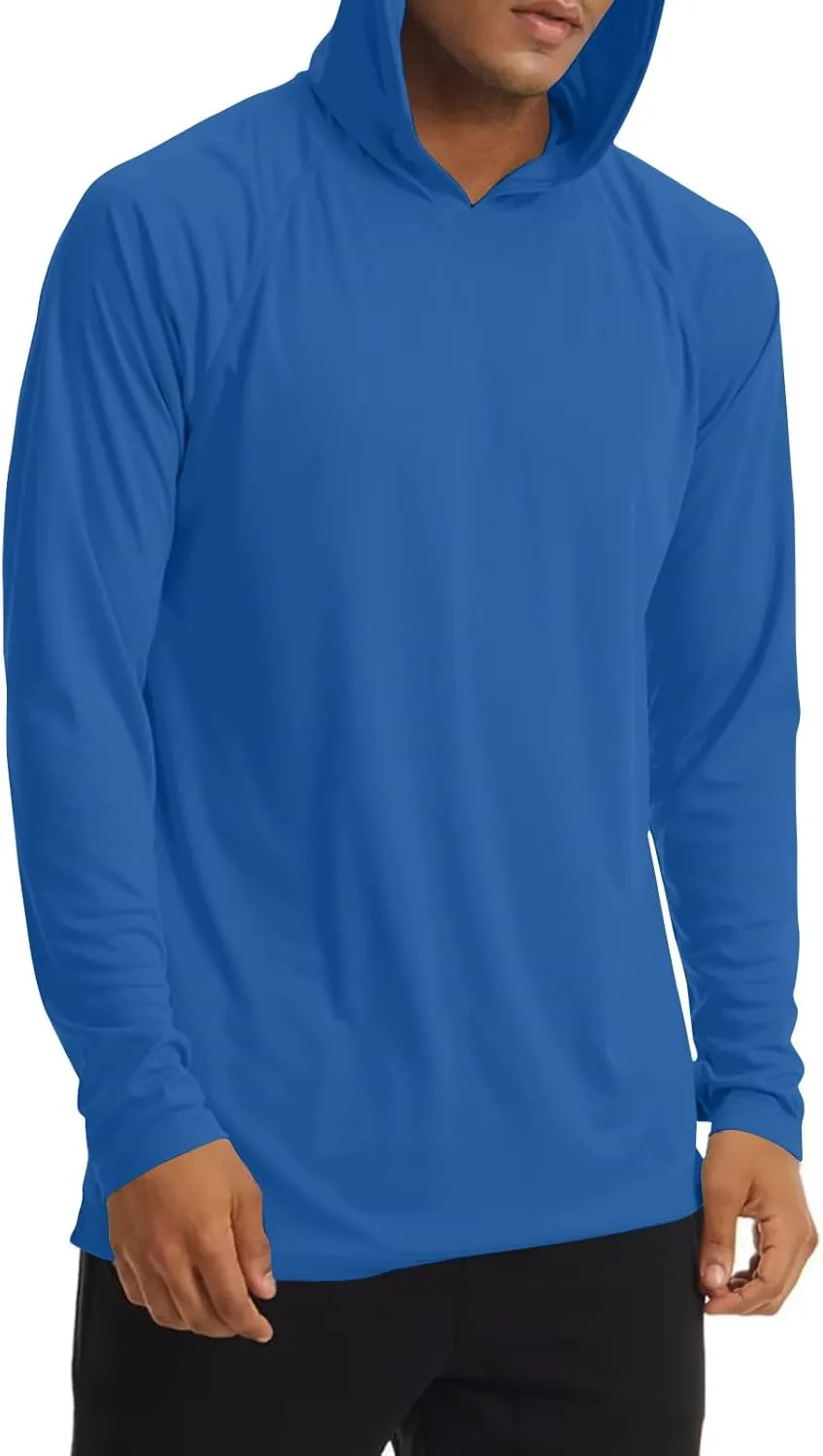 Men UPF 50  Sun Protection Hoodie Shirt Long Sleeve UV SPF Quick Dry Hood T-Shirt Rash Guard Athletic Fishing Outdoor