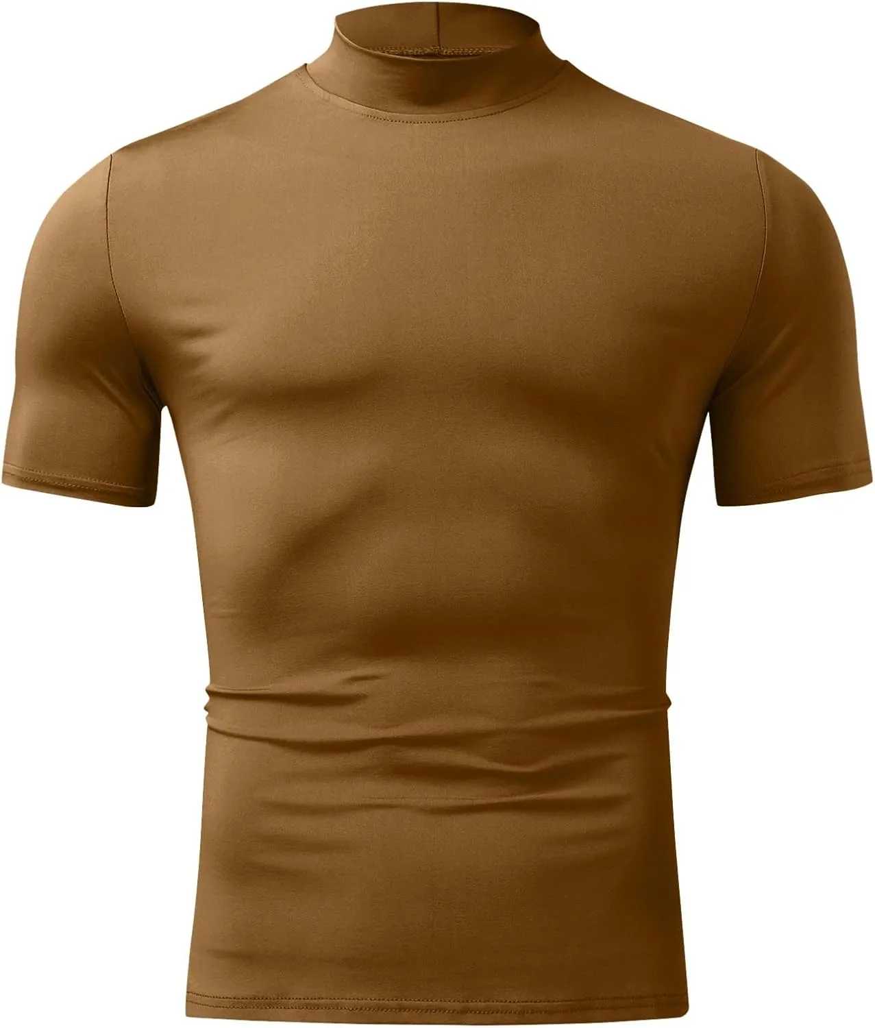 Mens Basic Mock Turtleneck Short Sleeve Solid Casual T-Shirt Pullover Tops Slim Fit Undershirt