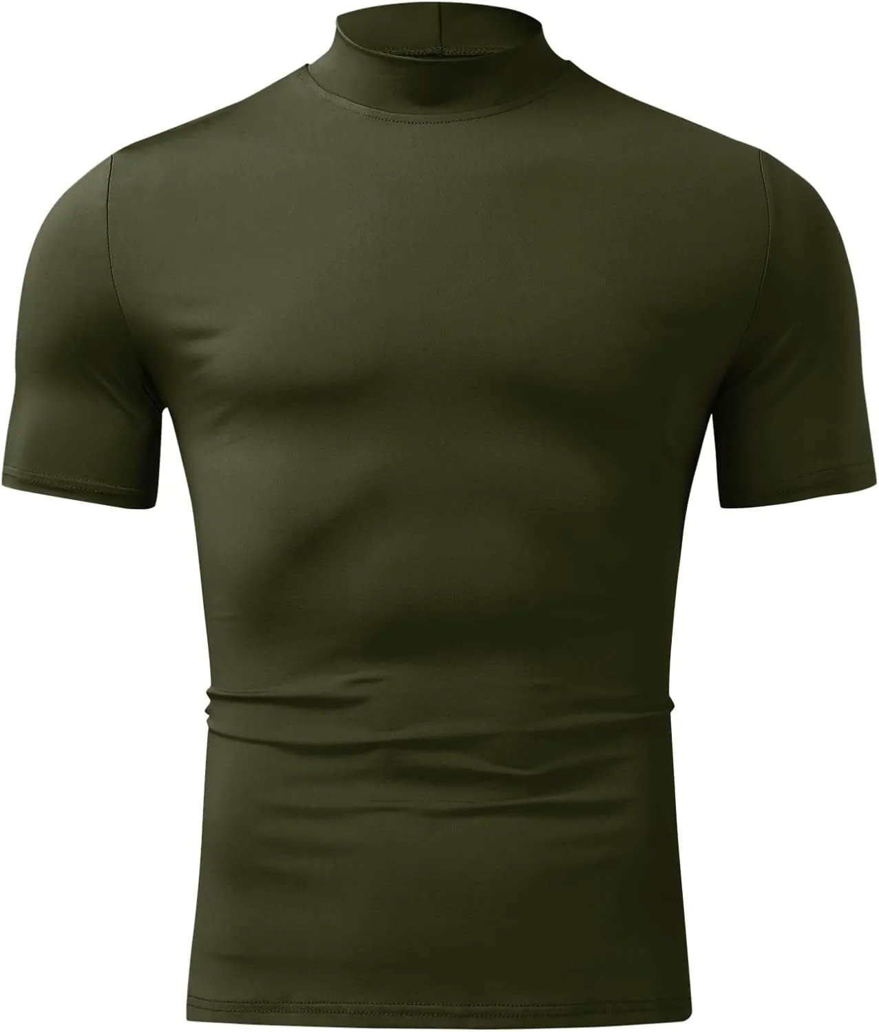 Mens Basic Mock Turtleneck Short Sleeve Solid Casual T-Shirt Pullover Tops Slim Fit Undershirt