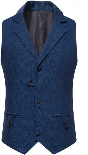 Men's Casual Business Vest Formal Dress Waistcoat Western Herringbone Wool Blend Slim Fit Suit Vests with Pockets
