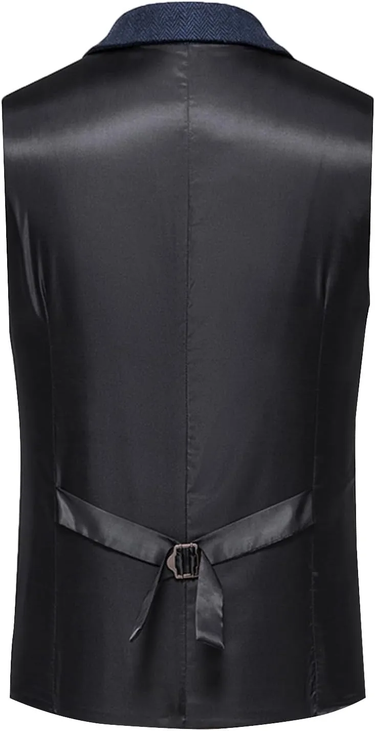 Men's Casual Business Vest Formal Dress Waistcoat Western Herringbone Wool Blend Slim Fit Suit Vests with Pockets