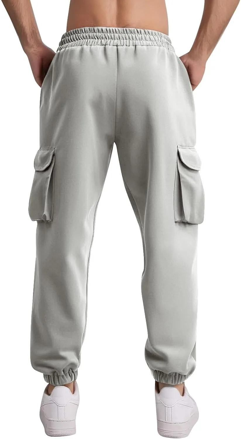 Men's Casual Cargo Pants Drawstring Leg Elastic Waist Slim Fit Summer Pants
