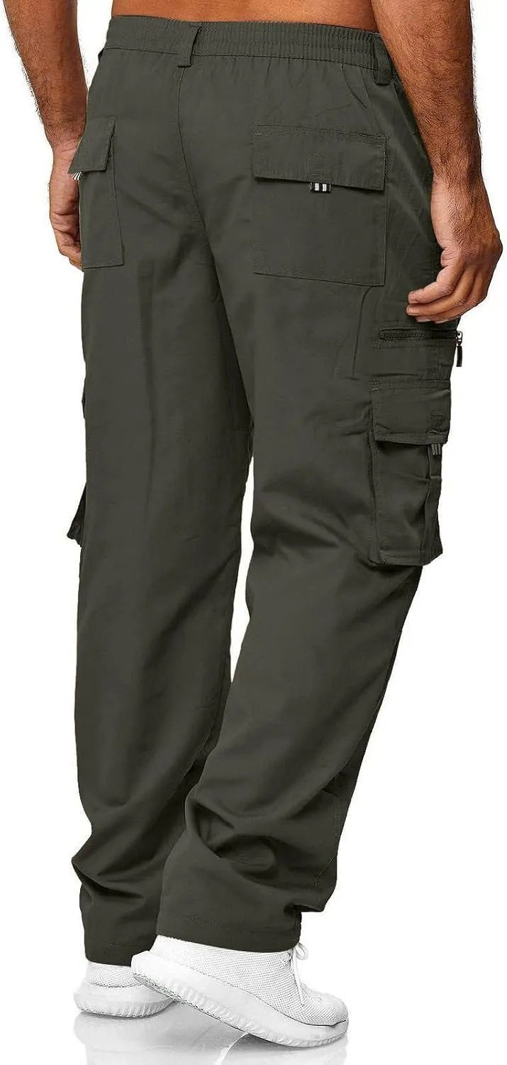 Men's Cotton Blend Cargo Pants Stretch Tactical Pant with Multi Pockets Baggy Hiking Jogger Outdoor Trousers