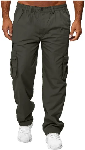 Men's Cotton Blend Cargo Pants Stretch Tactical Pant with Multi Pockets Baggy Hiking Jogger Outdoor Trousers