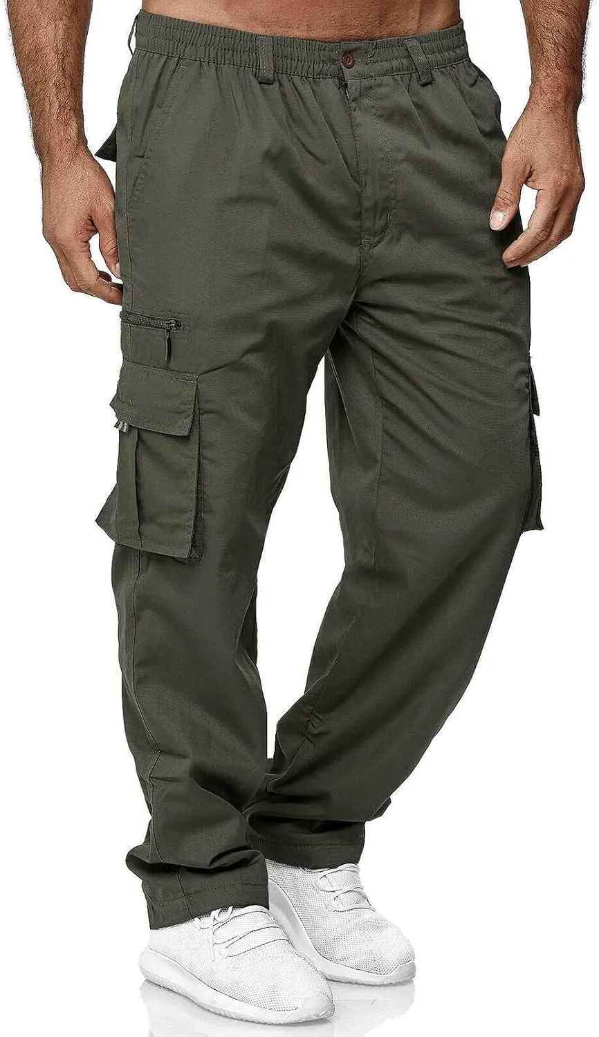 Men's Cotton Blend Cargo Pants Stretch Tactical Pant with Multi Pockets Baggy Hiking Jogger Outdoor Trousers