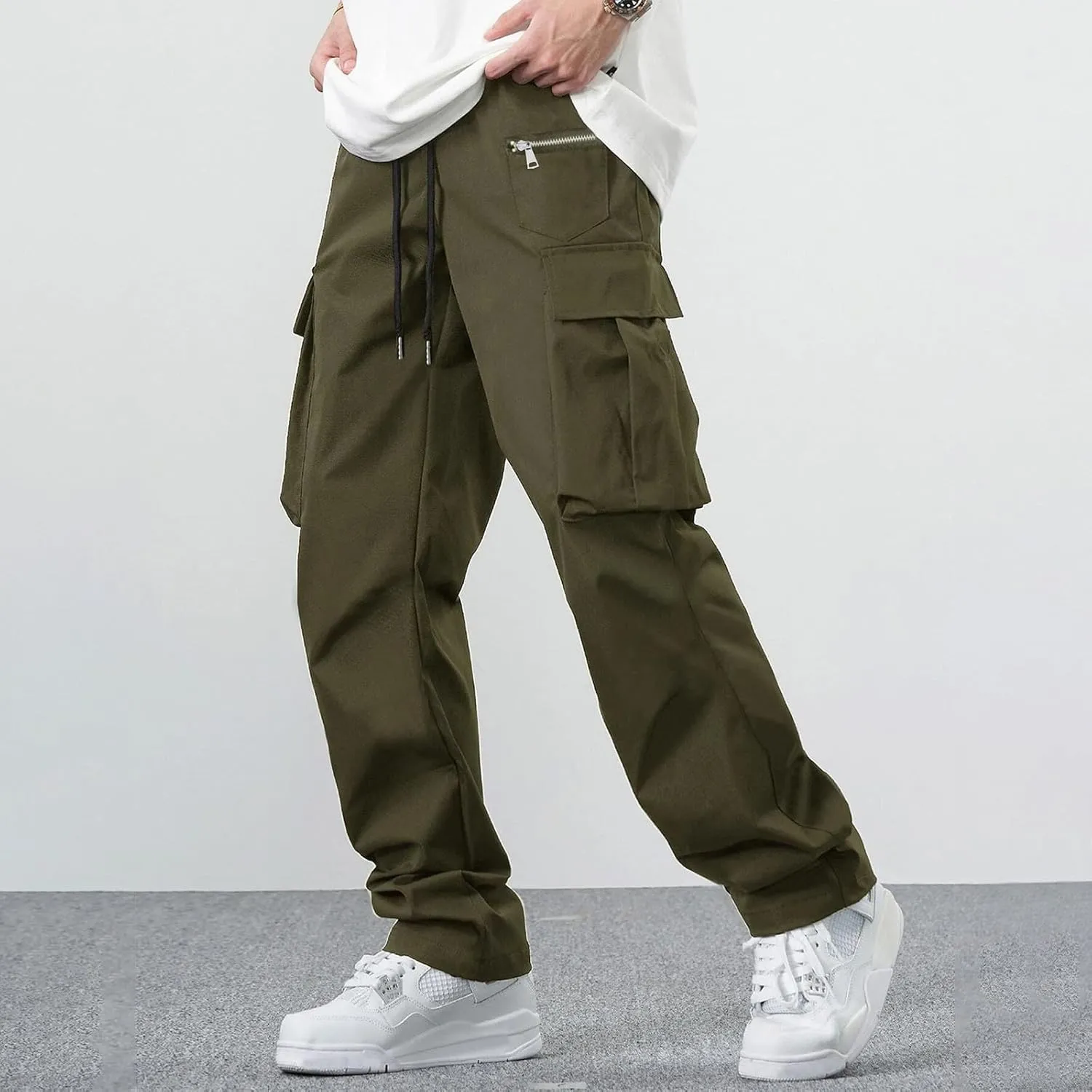 Men's Pants Work Summer Casual Baggy Stretch with Pockets Lightweight Trousers