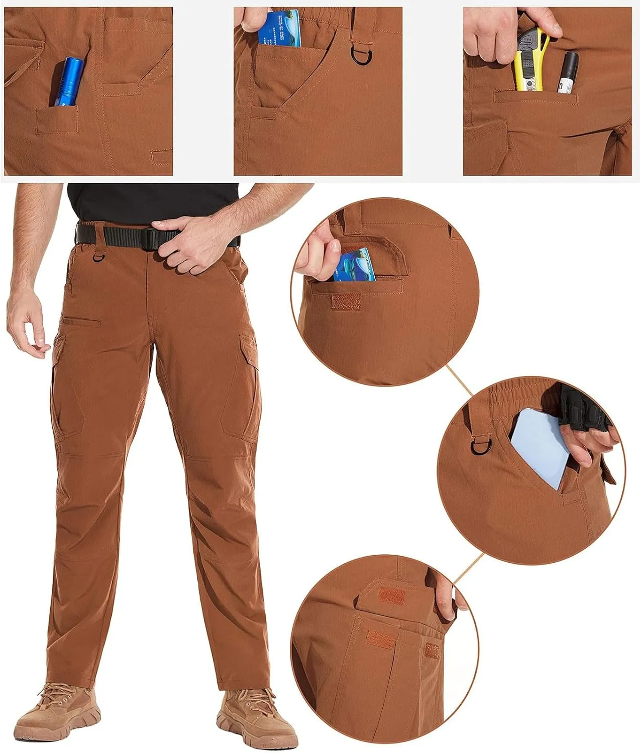 Mens Tactical Pants Lightweight Hiking Elastic Stretch with Pockets Tactical Summer Trousers