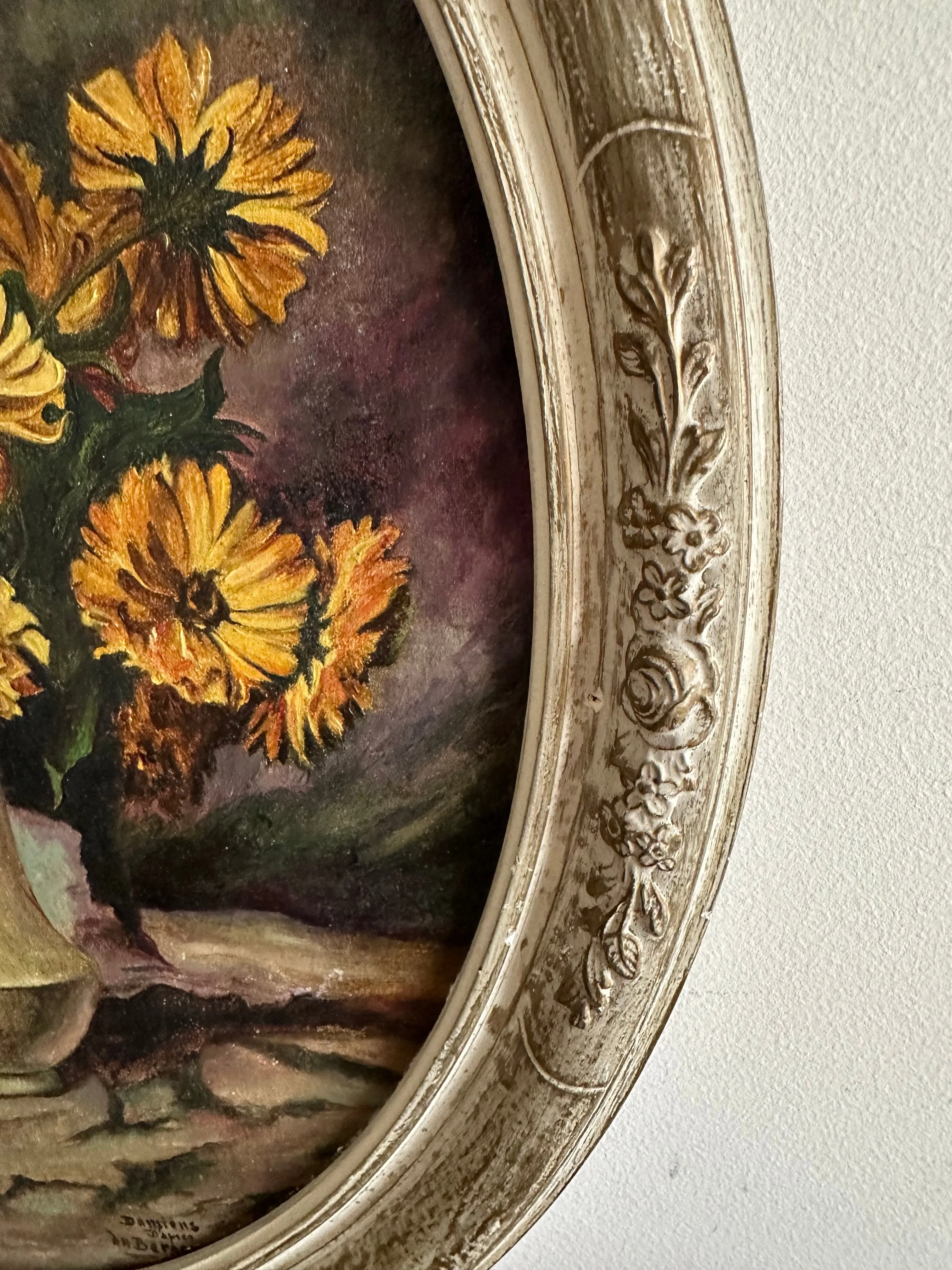 Peinture marguerites jaunes signée Damiens