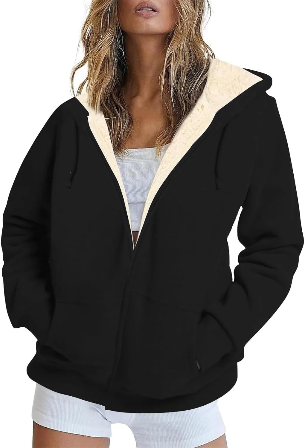 Plus Size Winter Coat for Women Fleece Lined Jacket Fuzzy Warm Hooded Sweatshirts Oversized Zipper Hoodies Outwear
