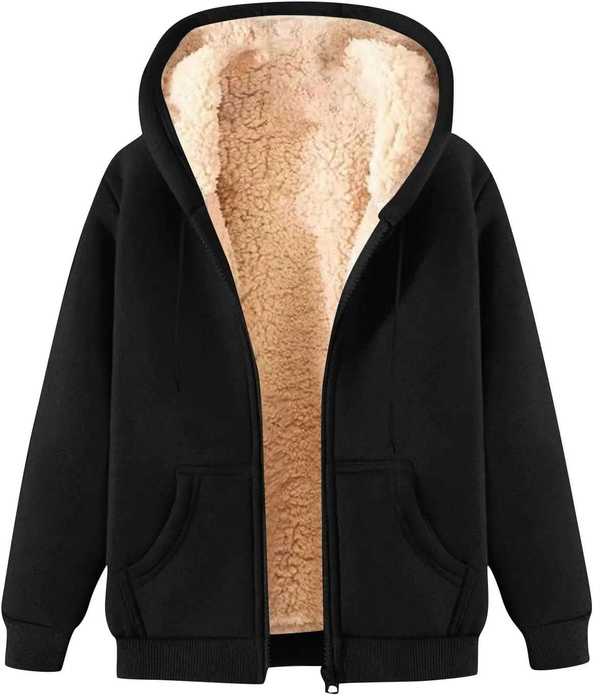 Plus Size Winter Coat for Women Fleece Lined Jacket Fuzzy Warm Hooded Sweatshirts Oversized Zipper Hoodies Outwear