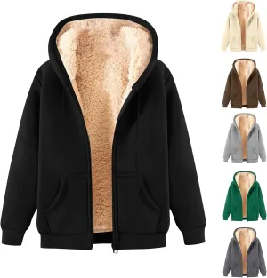 Plus Size Winter Coat for Women Fleece Lined Jacket Fuzzy Warm Hooded Sweatshirts Oversized Zipper Hoodies Outwear