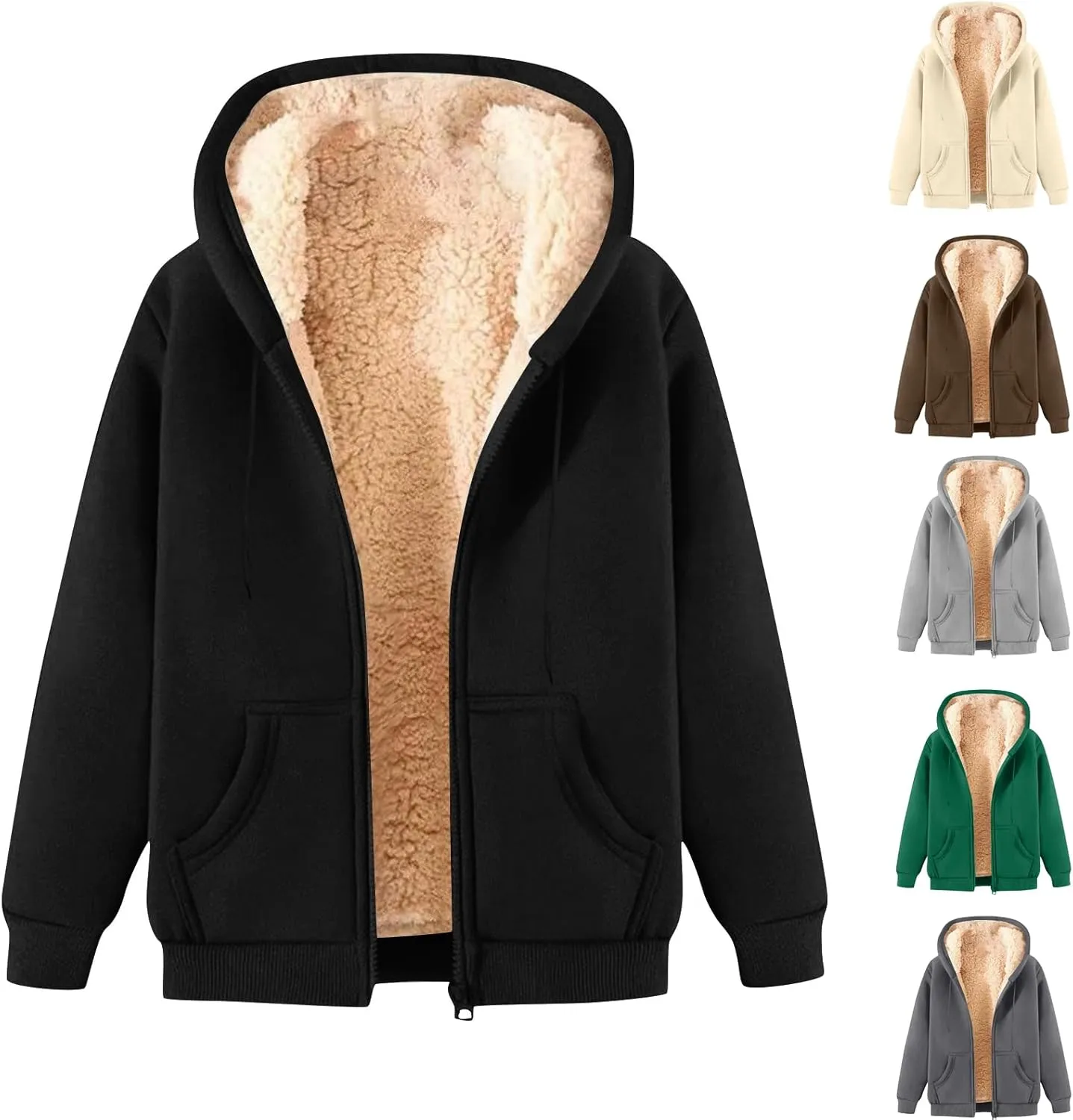 Plus Size Winter Coat for Women Fleece Lined Jacket Fuzzy Warm Hooded Sweatshirts Oversized Zipper Hoodies Outwear