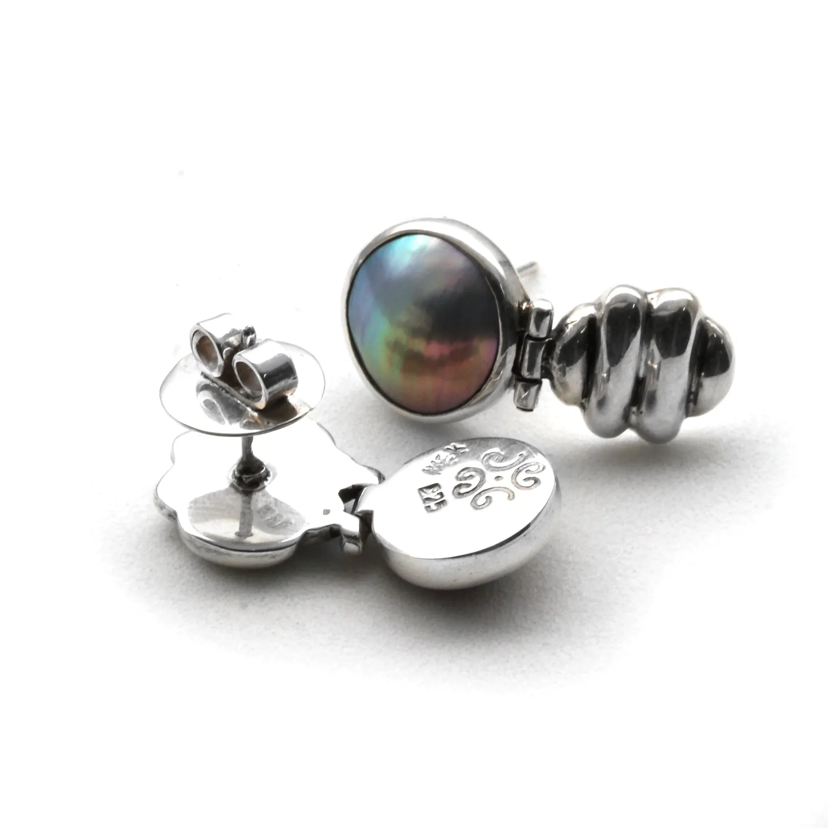 Rainbow Cortez Pearls on Silver Earrings by Priscila Canales