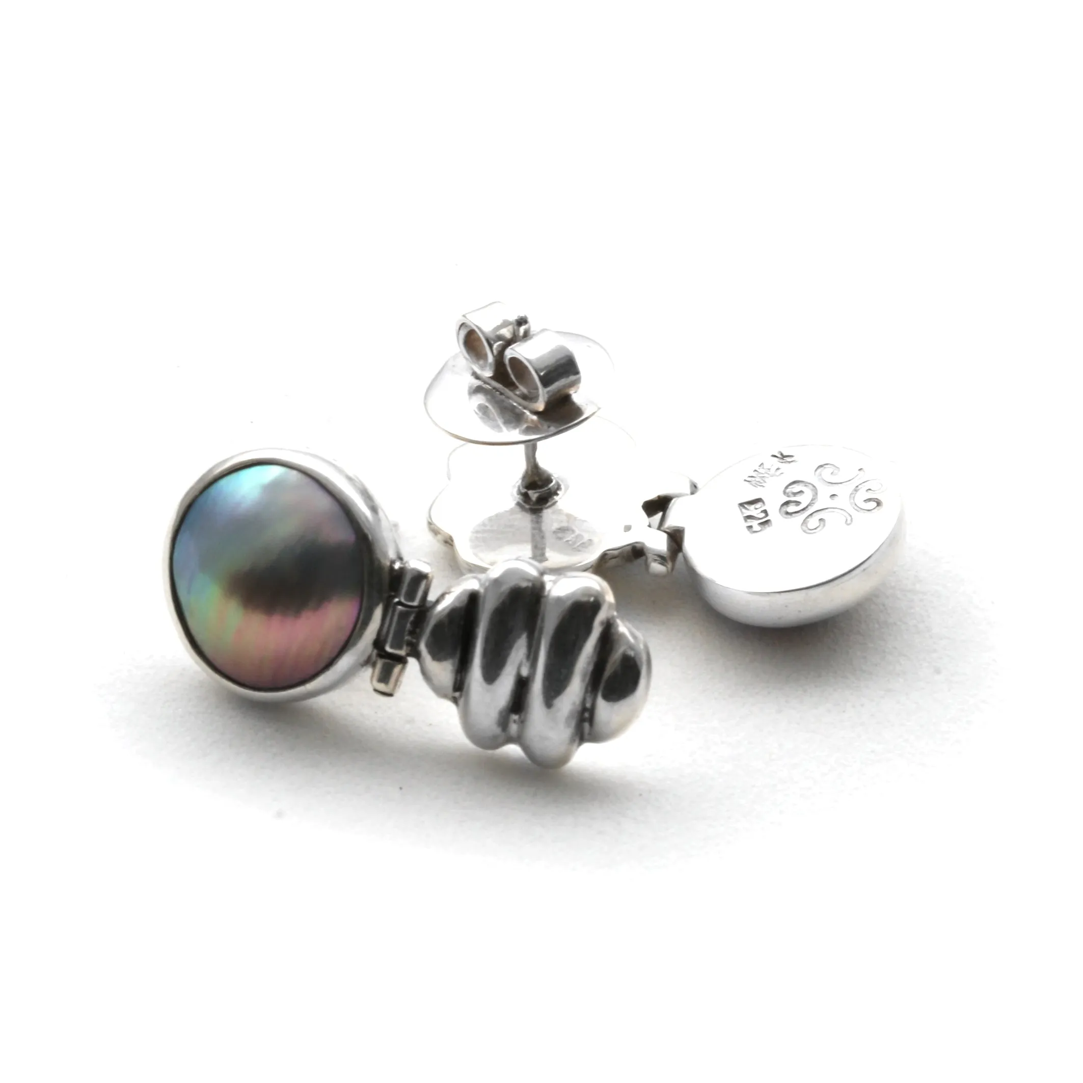 Rainbow Cortez Pearls on Silver Earrings by Priscila Canales