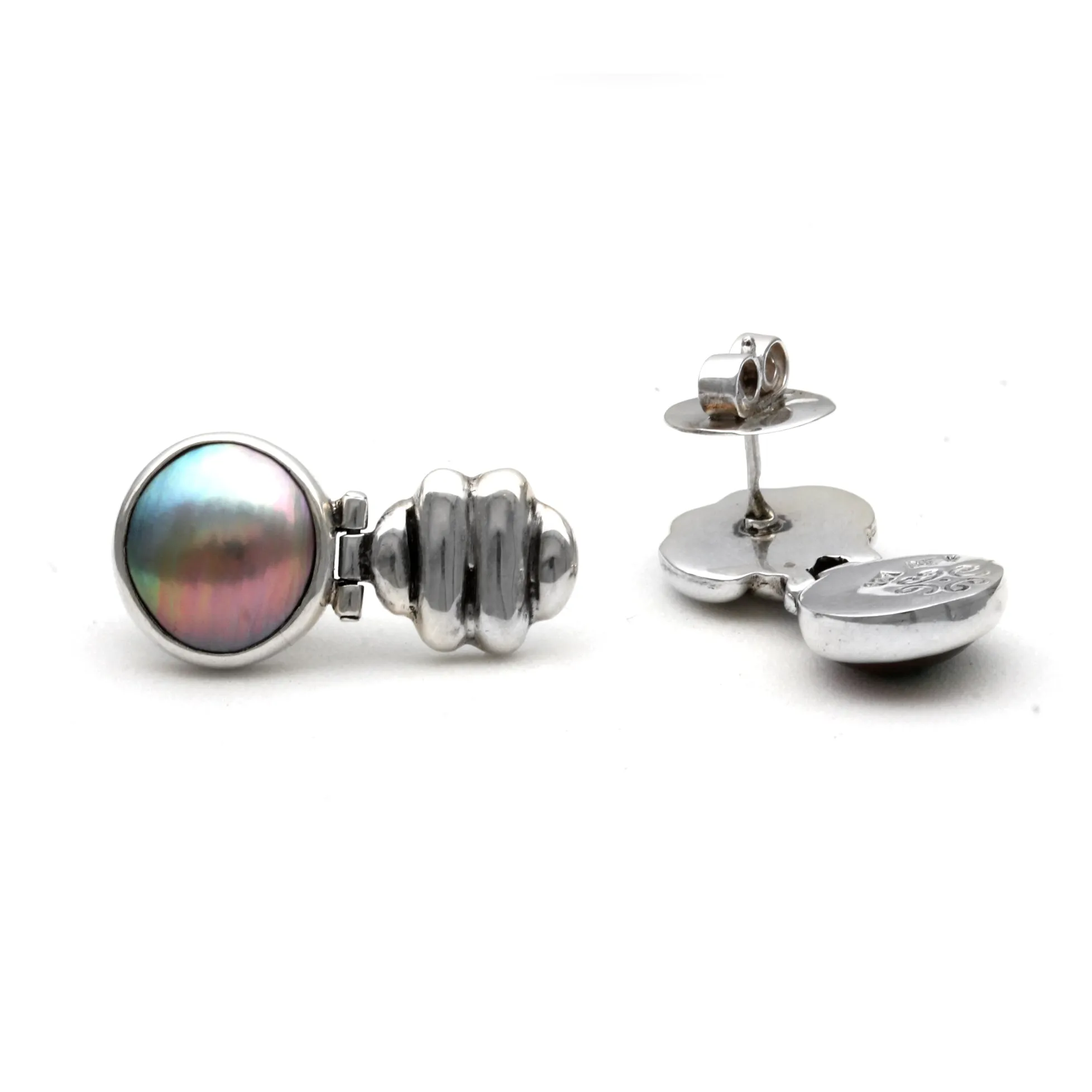 Rainbow Cortez Pearls on Silver Earrings by Priscila Canales