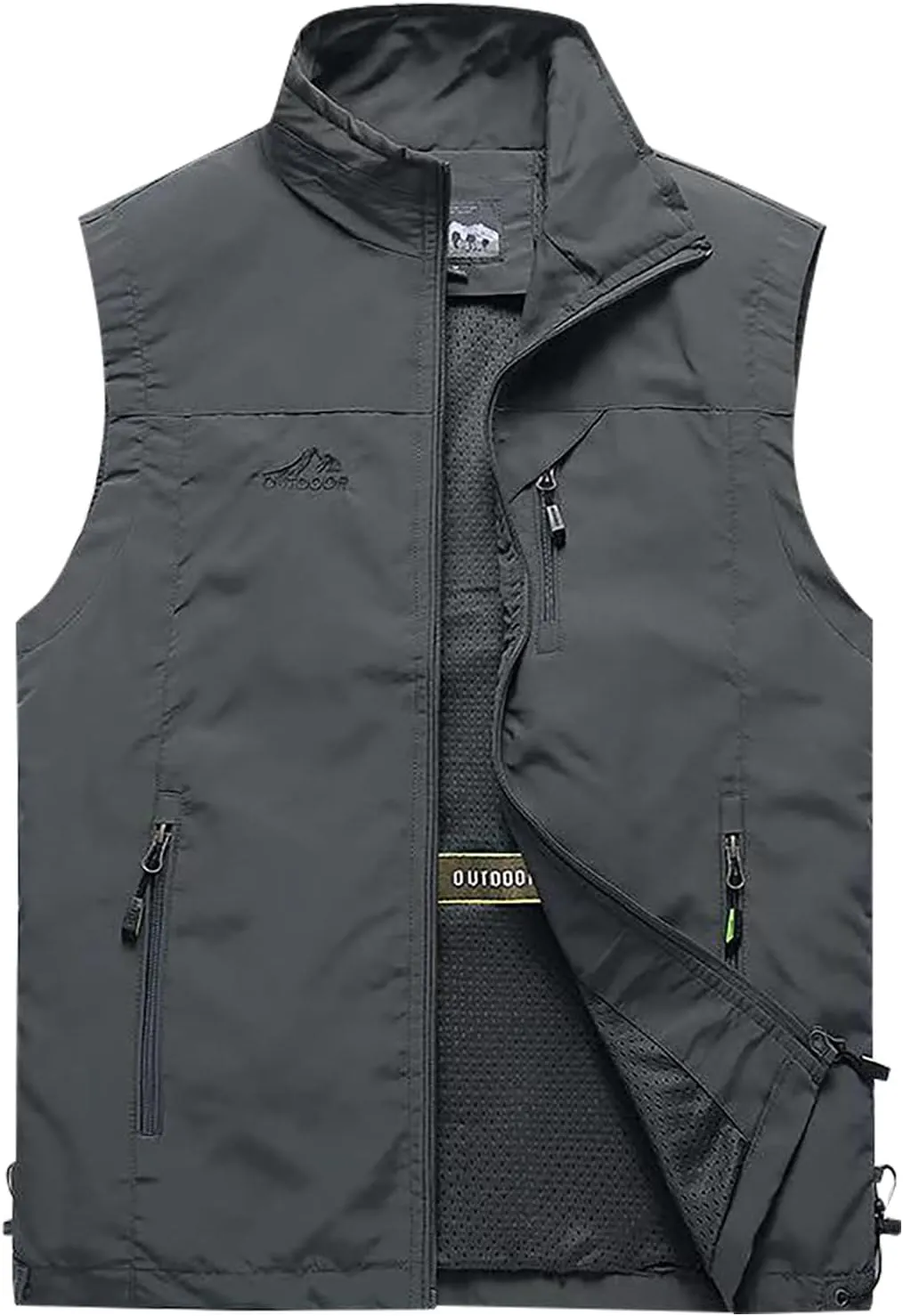 RTRDE Men's Outdoor Casual Full Zip Stand Collar Fishing Work Safari Travel Vest Sleeveless Jacket Hiking Coat, XL-4XL