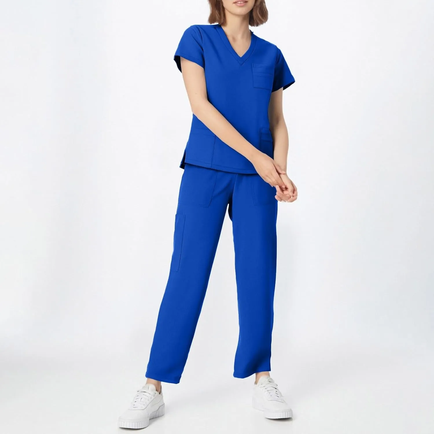 Scrubs Set for Women Nurse Uniform Jogger Suit Stretch Top & Pants with Multi Pocket for Nurse Esthetician Workwear