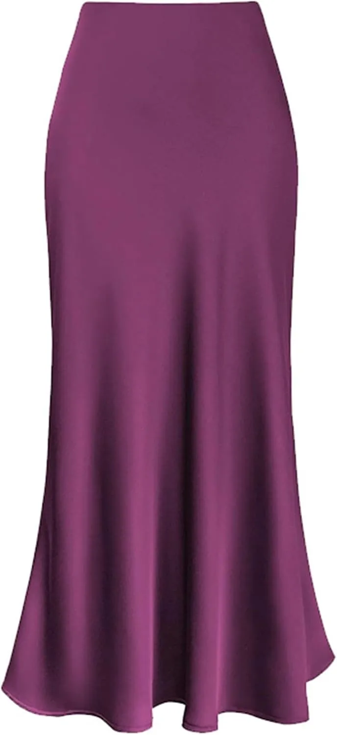 Skirts for Women Maxi Satin High Waisted Elastic Skirts Elegant Bodycon A-Line Solid Color Silk Skirt for Summer 2025