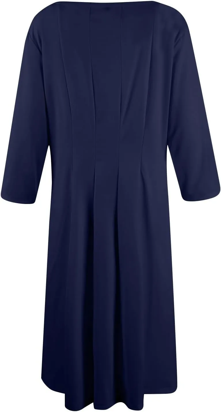 Summer Dresses for Women 2025,Casual Fashion Round Neck 3/4 Sleeve Multi Solid Color Printed A-Line Midi Dress