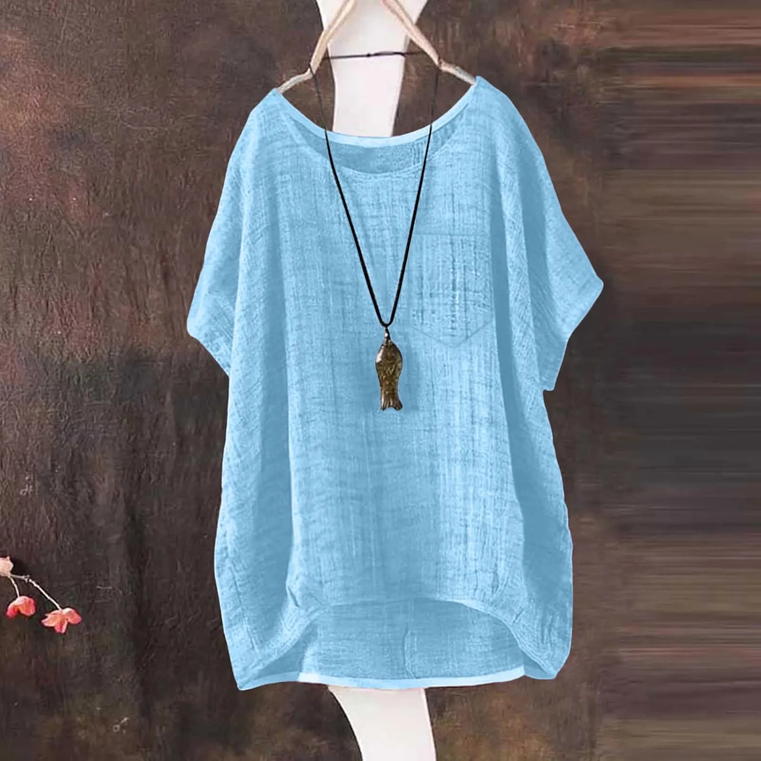 Summer Tops for Women 2025 Short Sleeve Crew Neck Linen Cotton Shirts Plus Size Gauze Casual Dressy Blouse