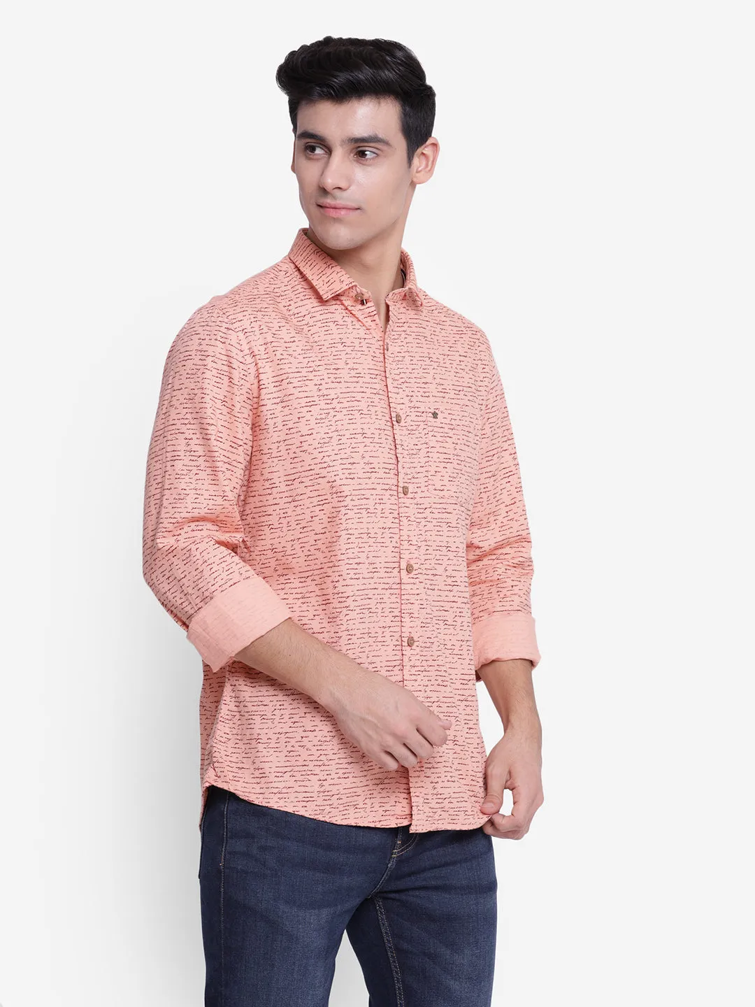Turtle Men Printed Pink Slim Fit Casual Shirt