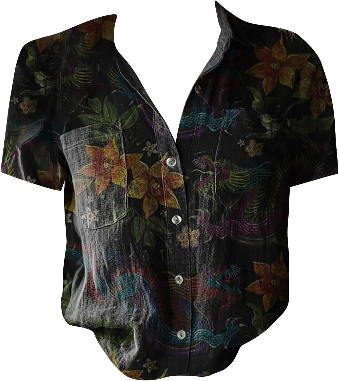 Women Linen Shirts Button Down Vintage Boho Paisley Print Breathable V Neck Collared Gauze Tops Fashion Lightweight 2025