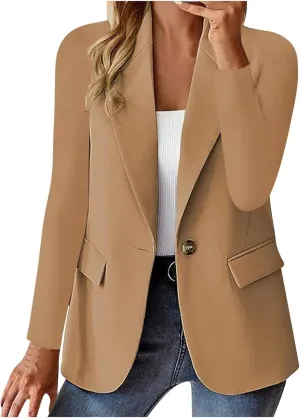 Women Long Sleeve Work Blazers Outerwear Trendy Lightweight Button Blazer Jacket Solid Open Front Outerwear Tops
