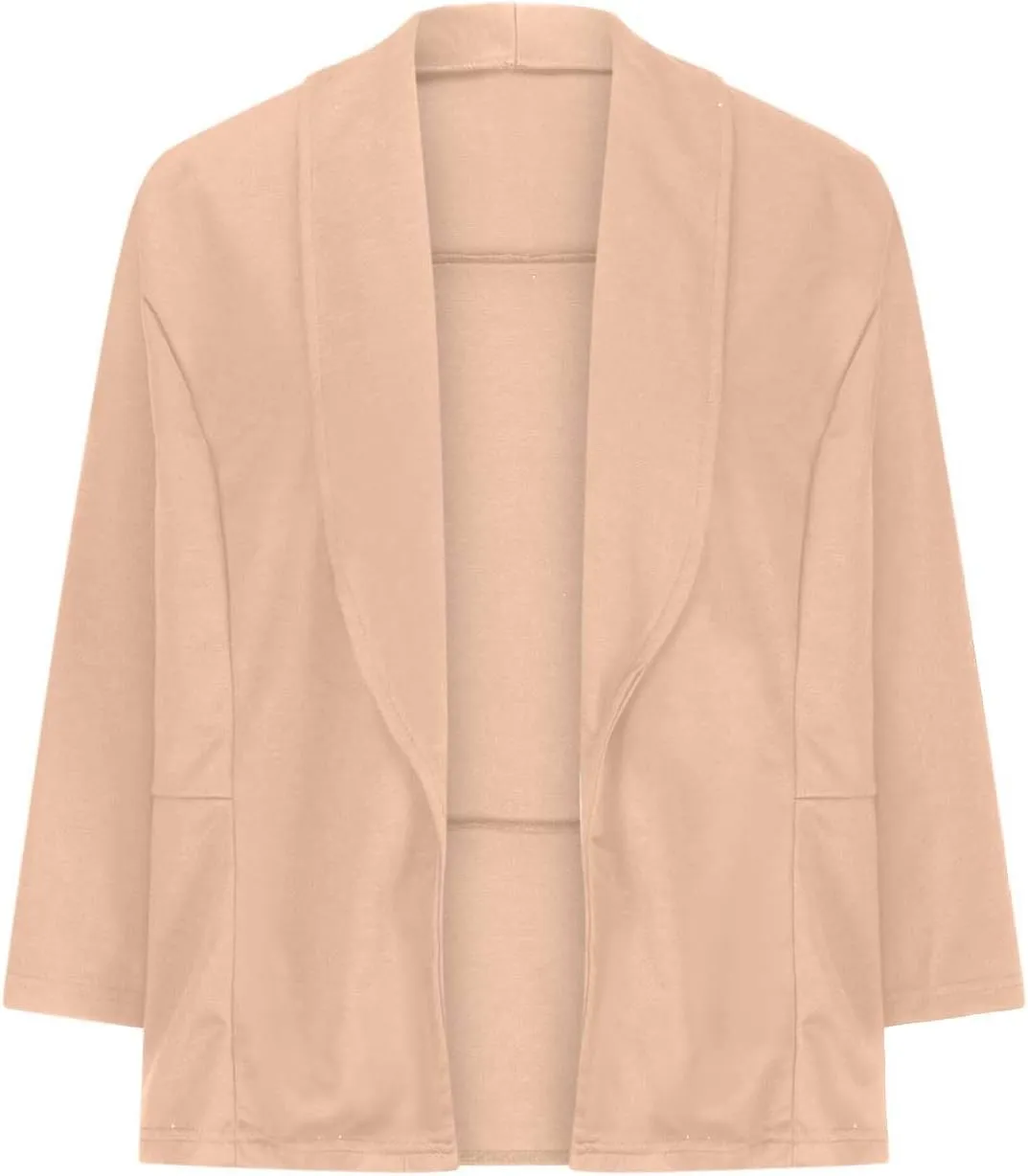 Women Plus Size Casual Blazer Peplum Waisted Slim Fit Open Front 3/4 Sleeve Loose Fit Cardigan Jacket for Business