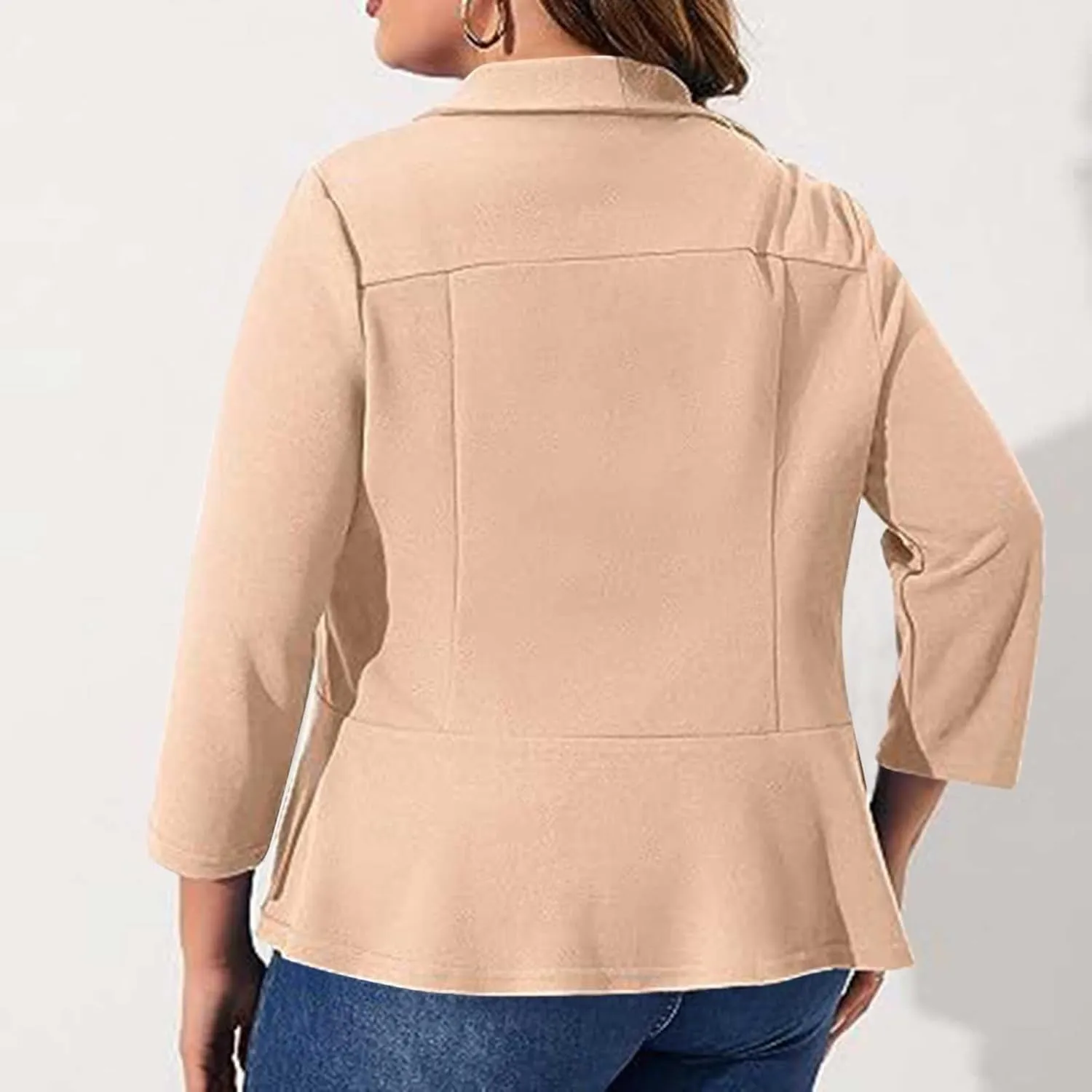Women Plus Size Casual Blazer Peplum Waisted Slim Fit Open Front 3/4 Sleeve Loose Fit Cardigan Jacket for Business
