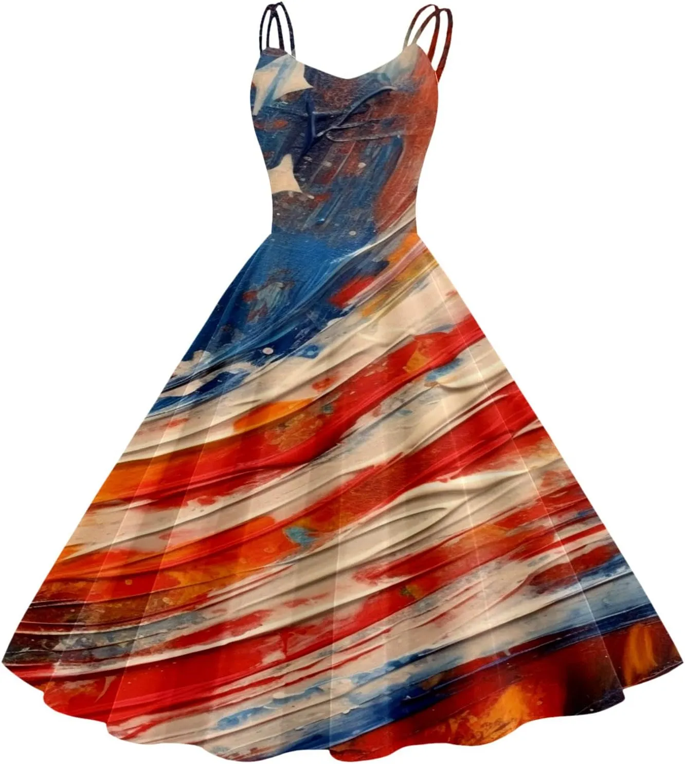 Womens American Flag Dresses USA Flag Stars Stripes Midi 4th of July Dress 50s Swing A-Line Elegant Cocktail Sundress