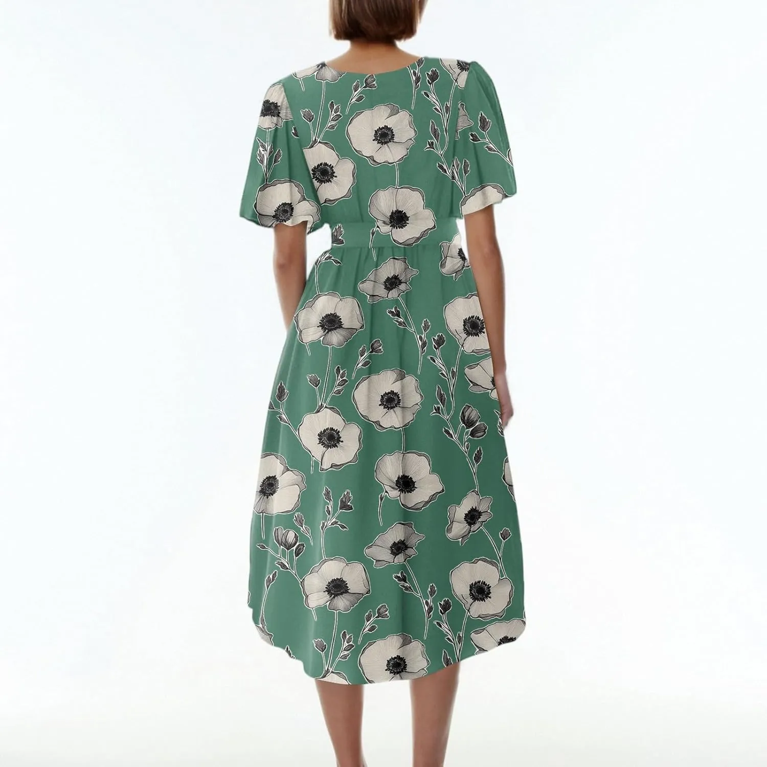 Womens Boho Floral Printed Chiffon Dresses 2025 Elegant V Neck Belted Summer Wedding Prom Cocktail Midi Dress