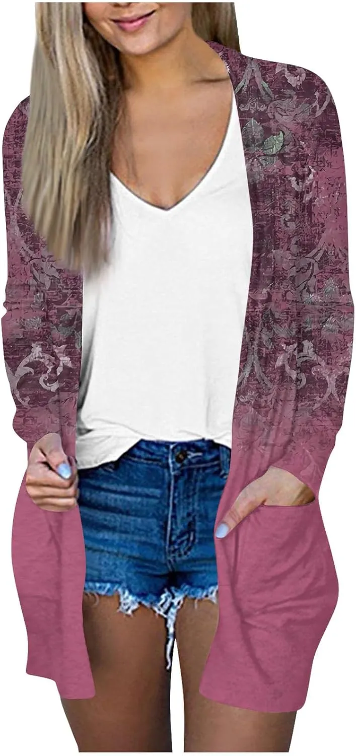 Womens Cardigans Fall 2024, Fashion with Pockets Open Front Casual Sweaters Jacket Cozy Soft Going Out Clothes