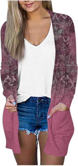 Womens Cardigans Fall 2024, Fashion with Pockets Open Front Casual Sweaters Jacket Cozy Soft Going Out Clothes