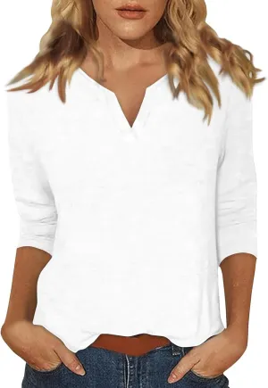 Women's Casual 3/4 Sleeve Loose Tunic Tops Lightweight Summer Blouses