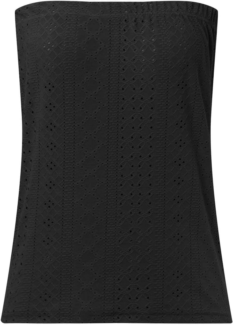 Women's Flowy Tube Tops Loose Fit Casual Strapless Shirts Eyelet Embroidery Lace Bandeau Tank Top Sleeveless Backless