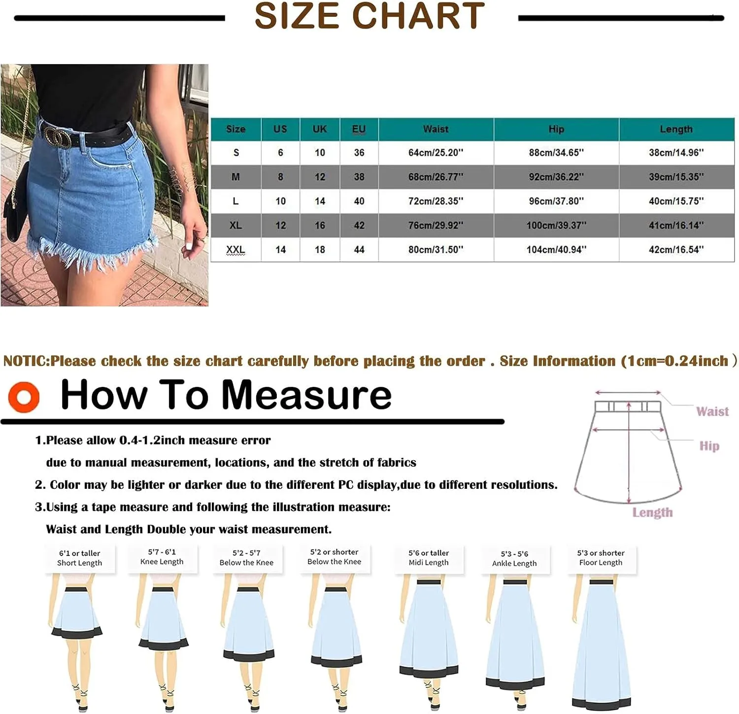 Women's Long Skirts Summer Denim Skirt Raw Hem Bodycon Stretch Casual High Waisted Jean Mini Skirt, S-2XL