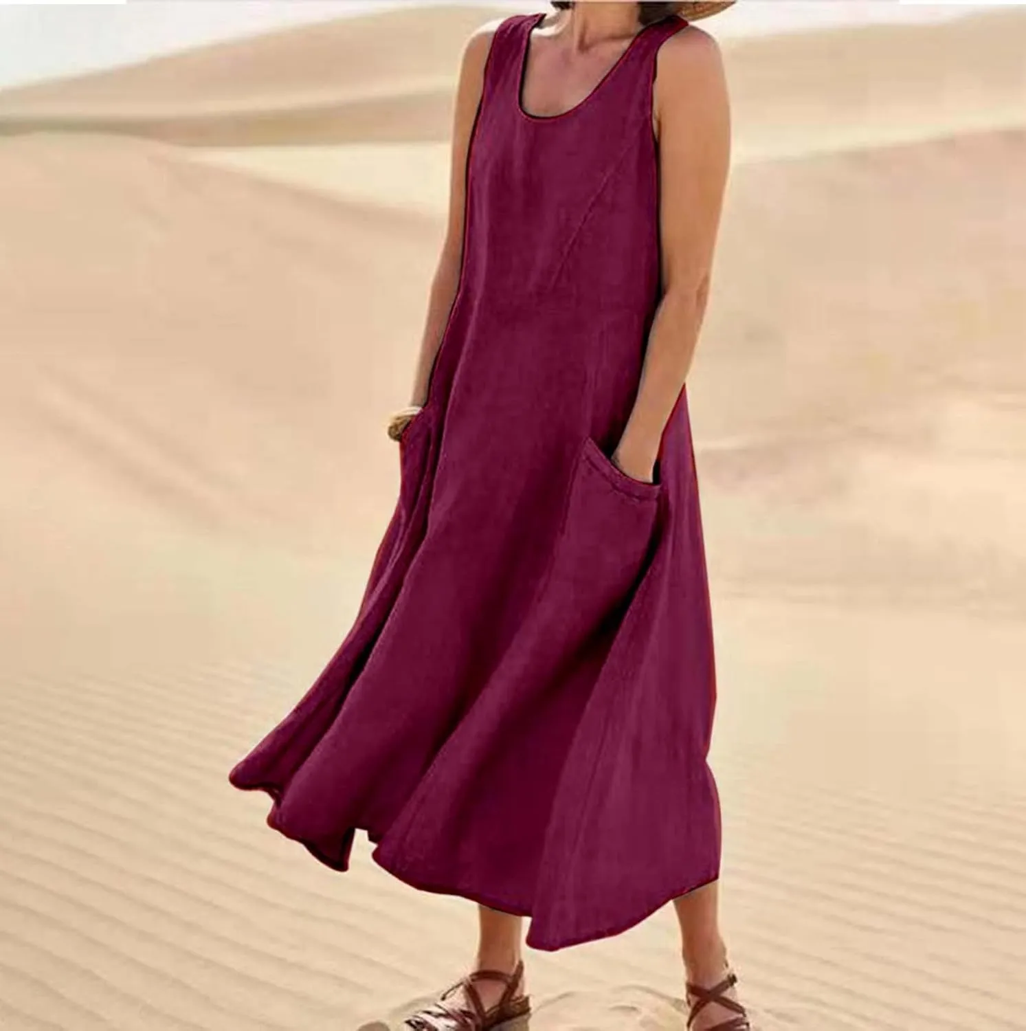 Womens Summer Maxi Dresses 2025 Loose Sleeveless Sundress Spaghetti Strap A-Line Flowy Vacation Maxi Long Dress