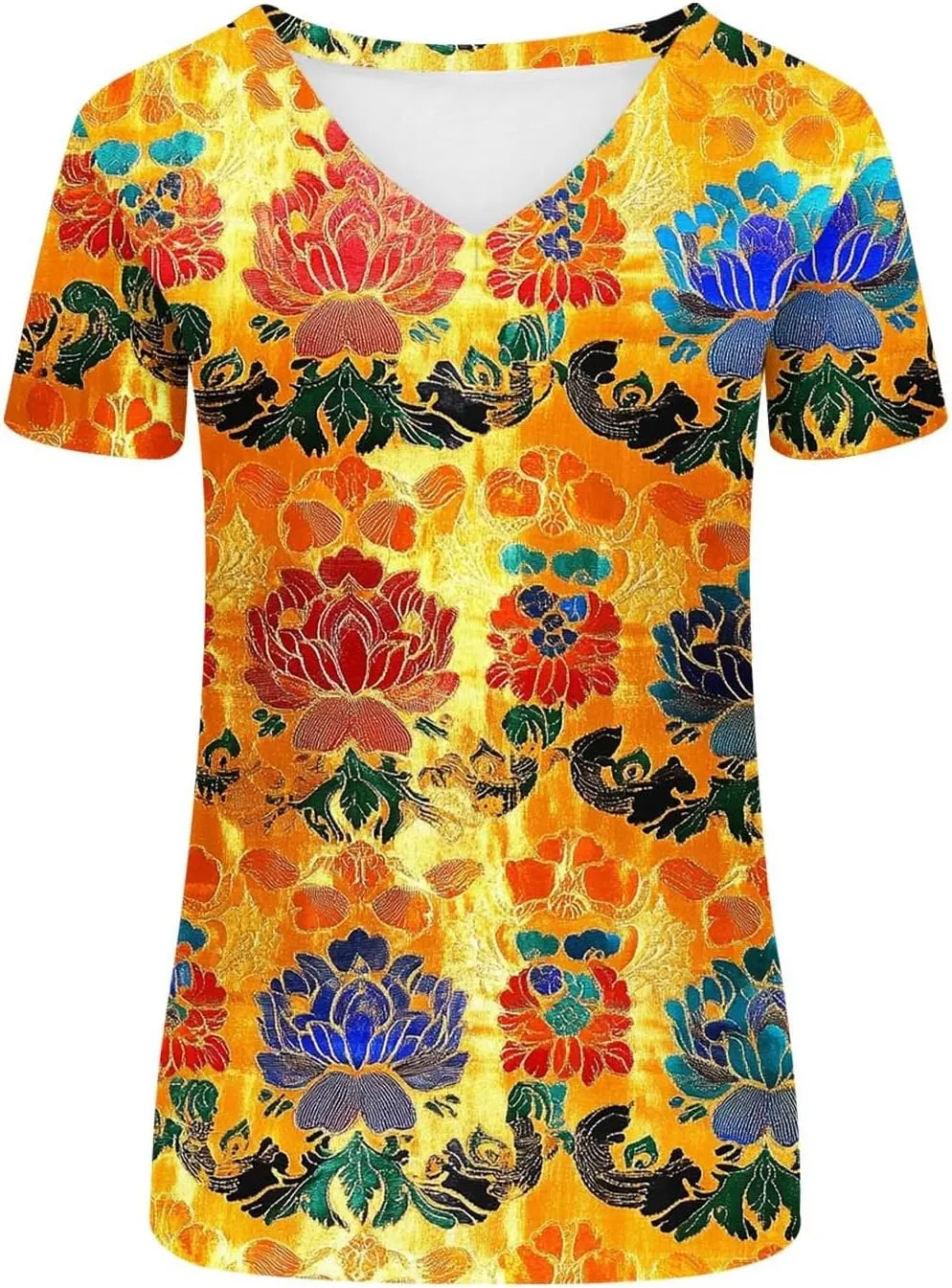 Womens Tops Dressy Casual V Neck Blouse Vintage Floral Graphic Tee Cap Sleeve T Shirts Summer Trendy Outfits 2025