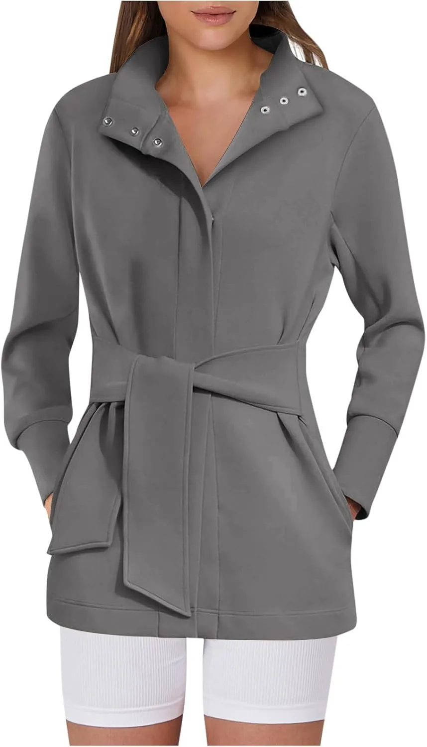 Women's Trench Coat Short Casual Spring Fall Fashion jackets 2024 Classic Lapel Overcoat Outerwear With Belt