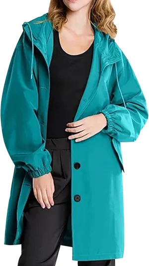 Womens Trench Coats with Hood Oversize Long Single-Breasted Windbreaker Plus Size Lightweight Elegant PeaCoat Overcoat