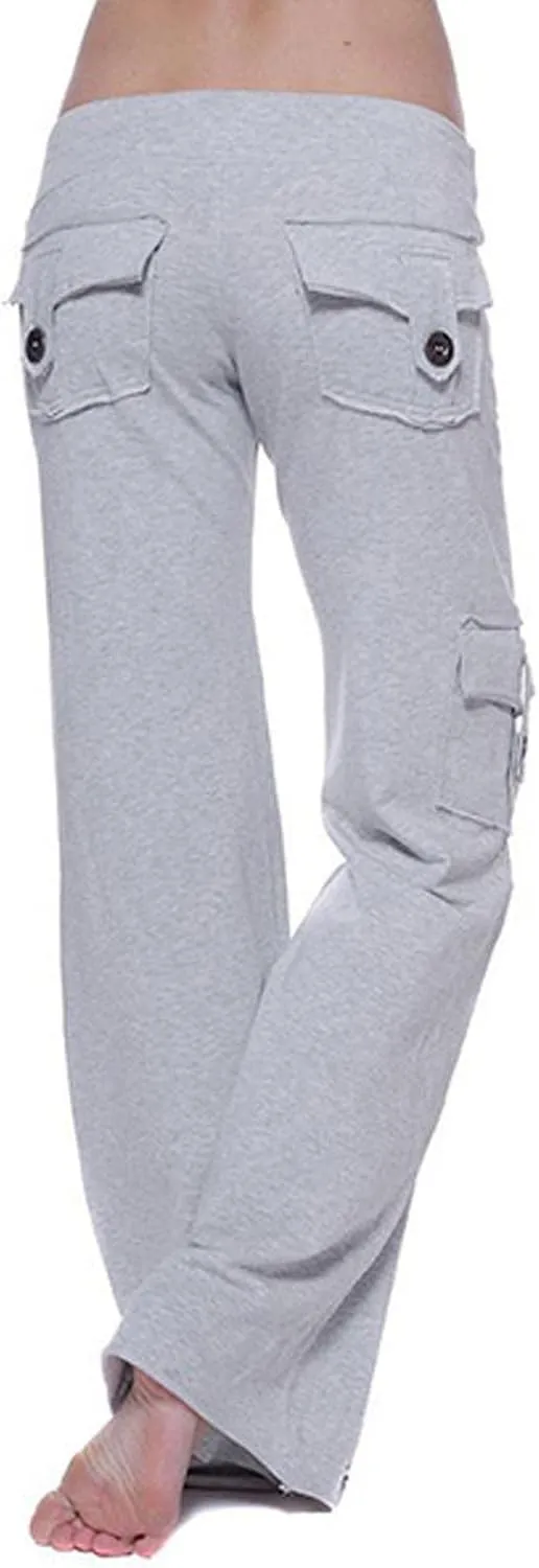 Womens Wide Leg Cargo Pants High Waisted Pants Plus Size Flare Leggings Baggy Pants Flare Yoga Pants with Pockets
