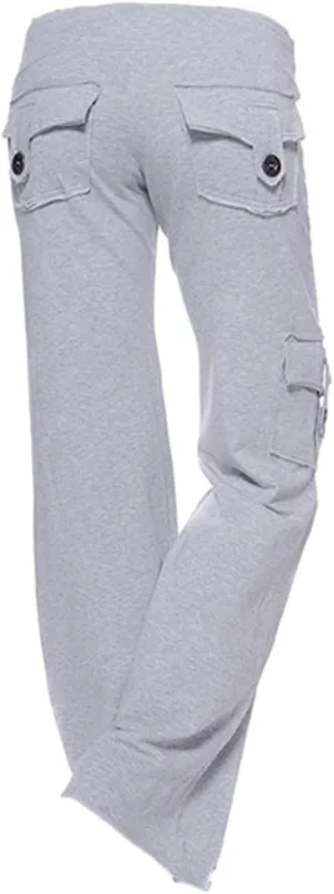 Womens Wide Leg Cargo Pants High Waisted Pants Plus Size Flare Leggings Baggy Pants Flare Yoga Pants with Pockets
