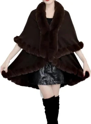 XUNRYAN Women's Shawl Wraps Faux-Fur Cape Coat Wool-Blend Cloak Open Front Cardigan Poncho Winter Warm Sweater Jackets